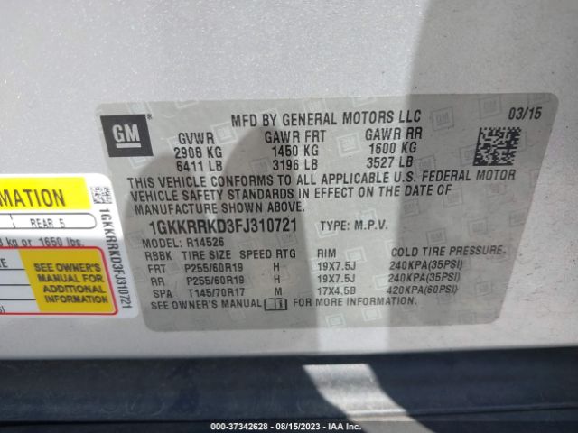 1GKKRRKD3FJ310721 GMC ACADIA SLT