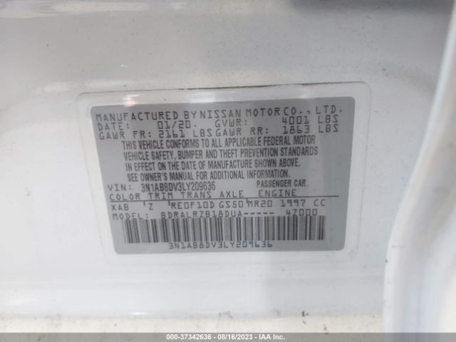 3N1AB8DV3LY209636 Nissan SENTRA SR