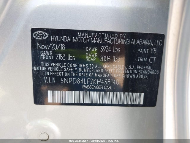 Hyundai ELANTRA SEL 2019 5NPD84LF2KH438140 Image 9