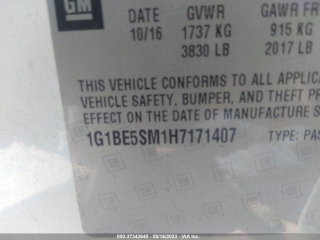 Chevrolet CRUZE LT 2017 1G1BE5SM1H7171407 Image 9