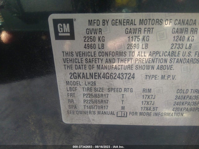 GMC Terrain Sle 2016 2GKALNEK4G6243724 Image 9