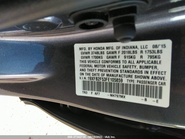 Honda Civic Sedan Lx 2015 19XFB2F53FE105859 Image 9