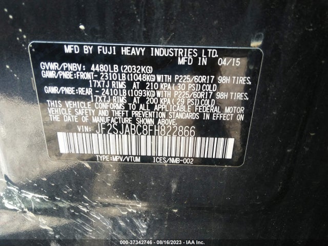 JF2SJABC8FH822866 Subaru Forester 2.5i