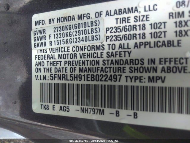 Honda Odyssey Touring 2014 5FNRL5H91EB022497 Image 9