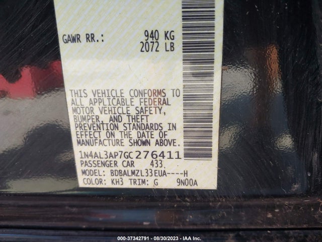 2016 NISSAN ALTIMA 2.5 SV VIN: 1N4AL3AP7GC276411