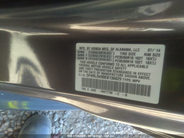 Honda Odyssey Touring 2014 5FNRL5H90EB136829 Image 9