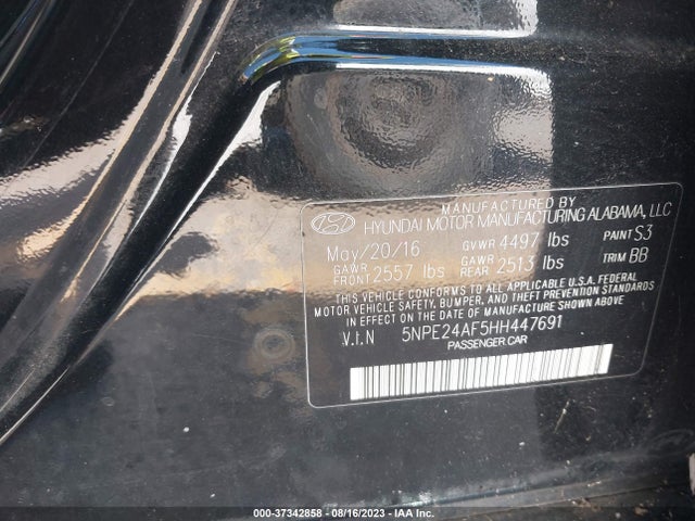2017 HYUNDAI SONATA SE VIN: 5NPE24AF5HH447691