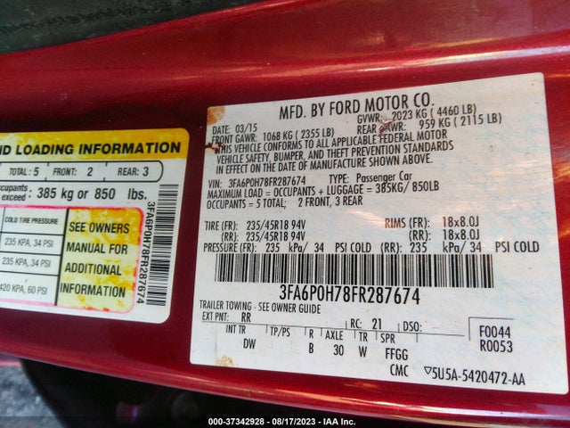 Ford FUSION SE 2015 3FA6P0H78FR287674 Image 9