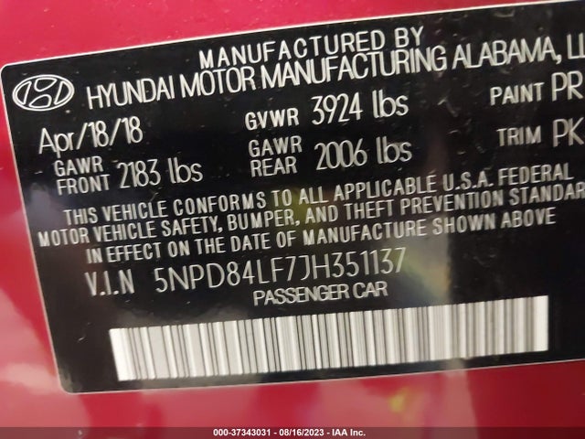 Hyundai ELANTRA SEL 2018 5NPD84LF7JH351137 Image 16