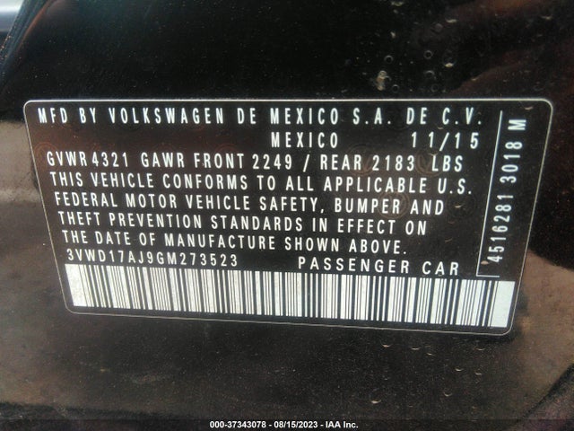 3VWD17AJ9GM273523 Volkswagen Jetta Sedan 1.8t Sport