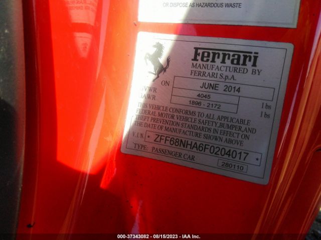 ZFF68NHA6F0204017 Ferrari 458 Italia Spider