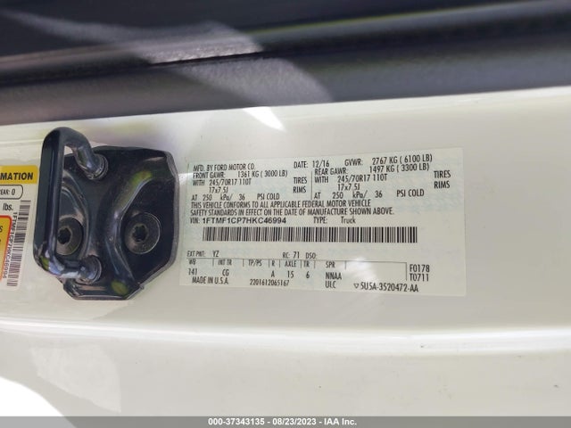Ford F-150 Xl/xlt 2017 1FTMF1CP7HKC46994 Image 9