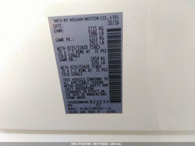 5N1DR2MN4HC623233 Nissan Pathfinder Platinum