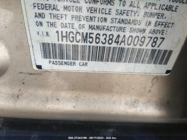 2004 HONDA ACCORD SDN LX VIN: 1HGCM56384A009787