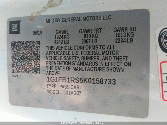 Chevrolet Camaro 1lt 2019 1G1FB1RS5K0158733 Image 9