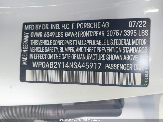 2022 Porsche Taycan, VIN: WP0AB2Y14NSA45917