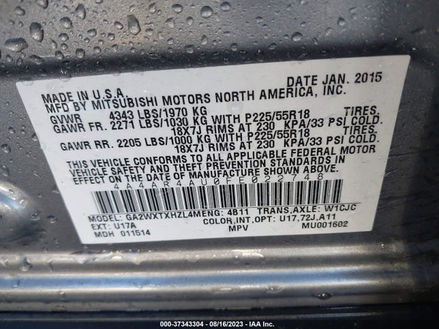 4A4AR4AU0FE022748 Mitsubishi Outlander Sport Se