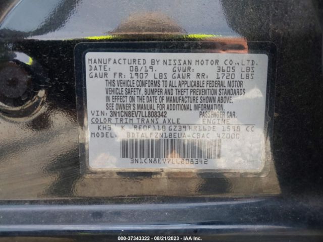 3N1CN8EV7LL808342 Nissan VERSA SV