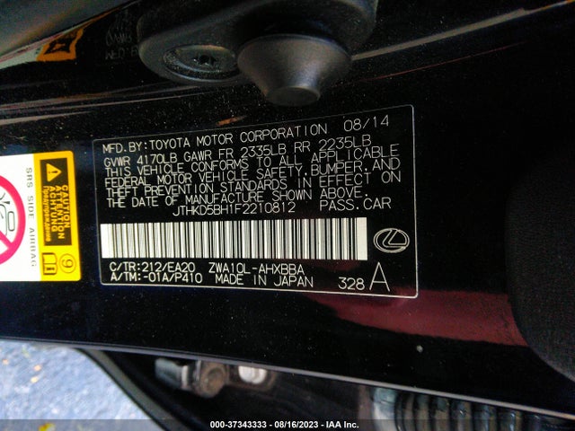 JTHKD5BH1F2210812 Lexus Ct 200h Hybrid