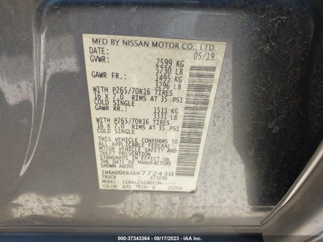 Nissan Frontier Sv 2019 1N6AD0ERXKN772430 Image 9