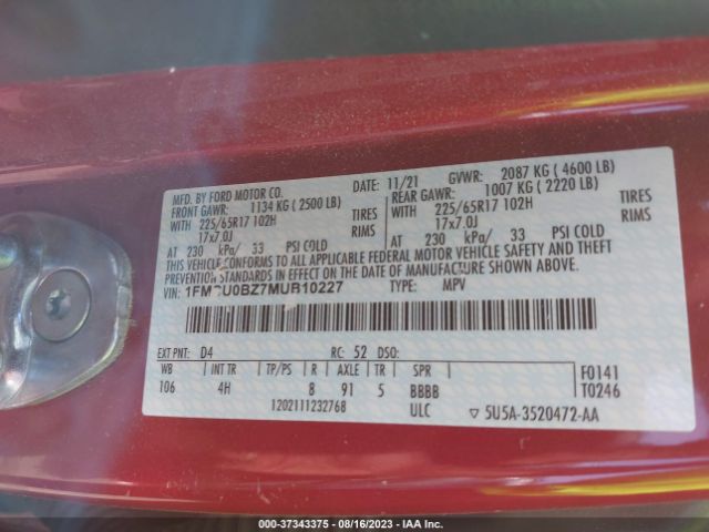 1FMCU0BZ7MUB10227 Ford Escape Se Hybrid