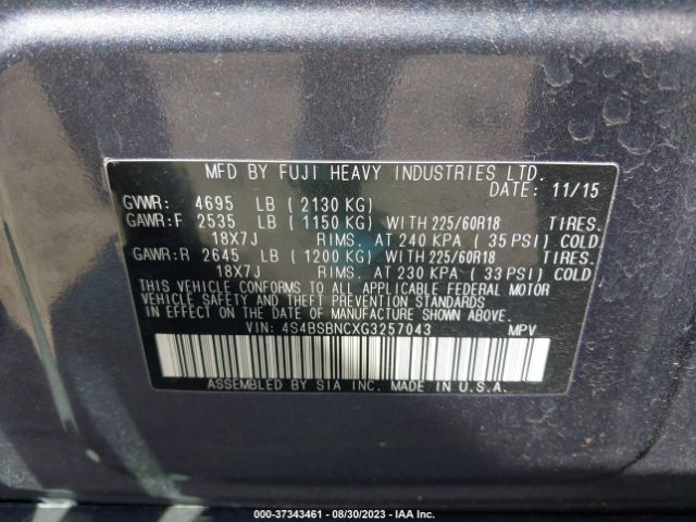 4S4BSBNCXG3257043 Subaru Outback 2.5i Limited