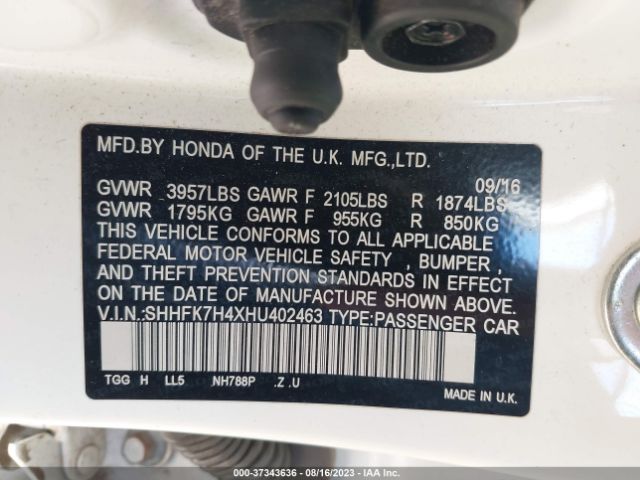 SHHFK7H4XHU402463 Honda Civic Hatchback Sport