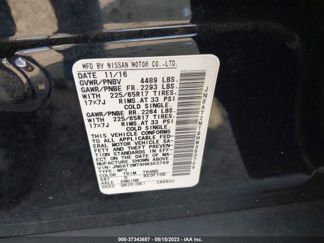 2017 NISSAN ROGUE S VIN: JN8AT2MT8HW383789