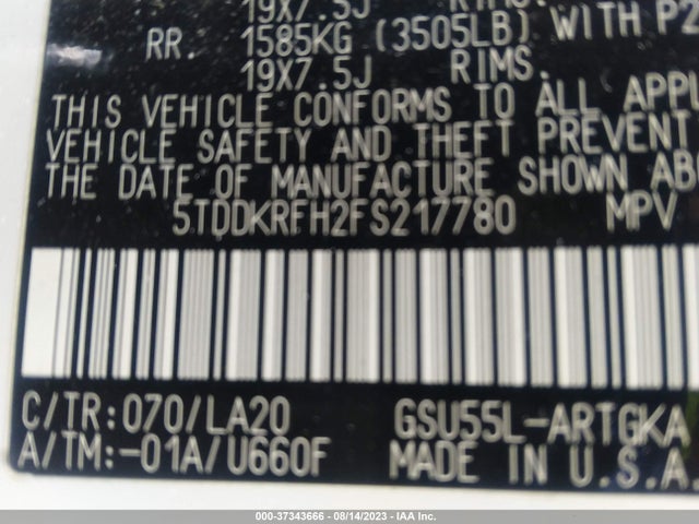 Toyota Highlander Limited 2015 5TDDKRFH2FS217780 Image 9