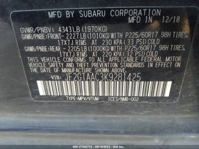 JF2GTAAC3K9281425 Subaru Crosstrek