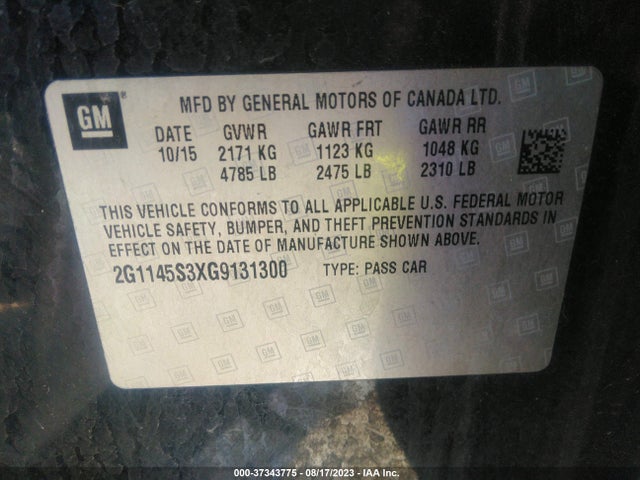 Chevrolet IMPALA LTZ 2016 2G1145S3XG9131300 Image 9