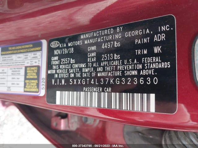 KIA Optima S 2019 5XXGT4L37KG323630 Image 9