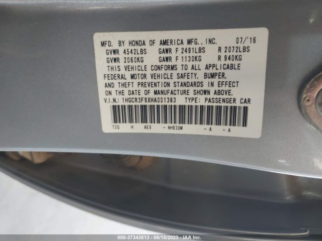 1HGCR3F9XHA001383 Honda Accord Sedan Touring