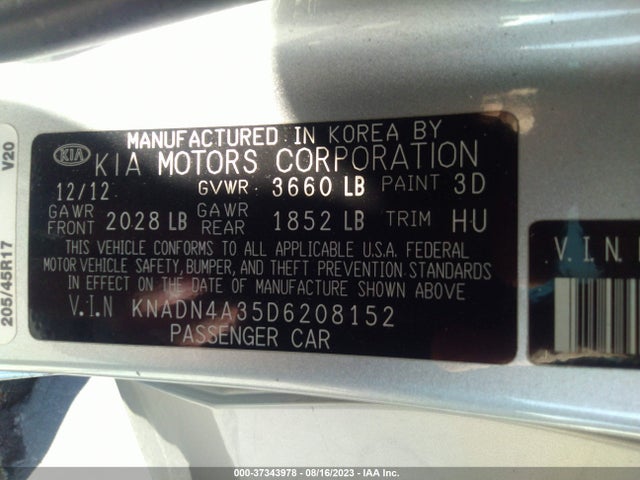 2013 KIA RIO SX VIN: KNADN4A35D6208152