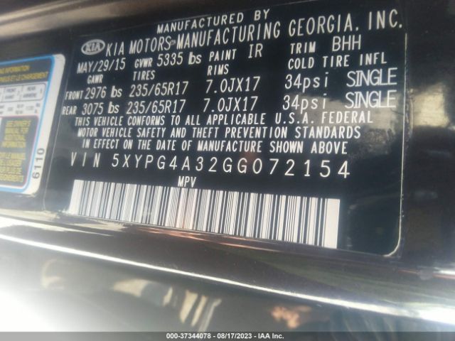 5XYPG4A32GG072154 KIA SORENTO LX