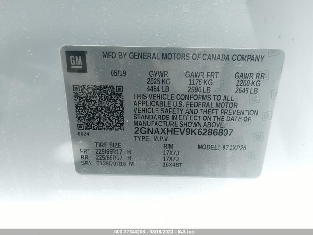 Chevrolet EQUINOX LS 2019 2GNAXHEV9K6286807 Image 9