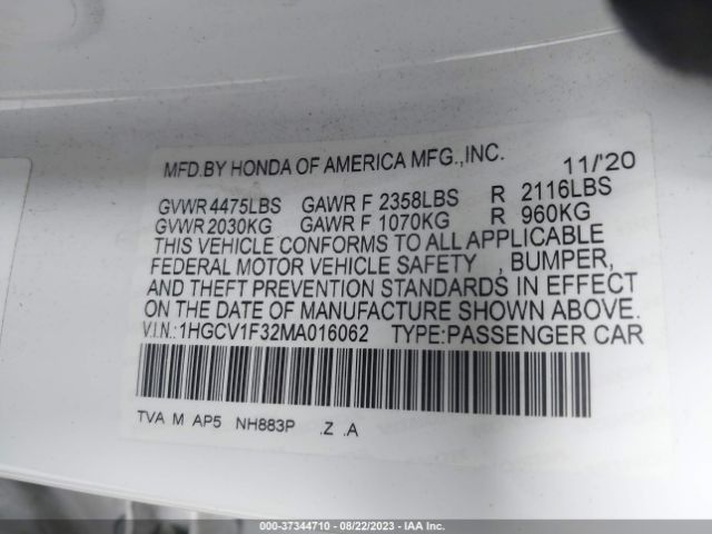 1HGCV1F32MA016062 Honda Accord Sedan Sport