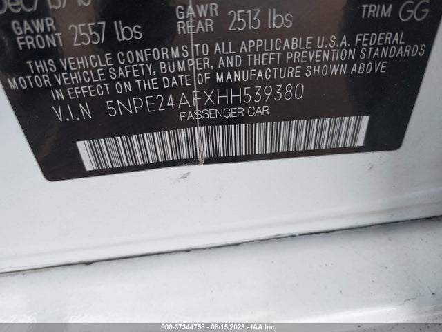Hyundai Sonata 2.4l 2017 5NPE24AFXHH539380 Image 9