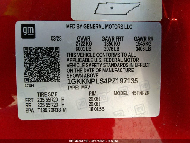 2023 GMC ACADIA DENALI VIN: 1GKKNPLS4PZ197135