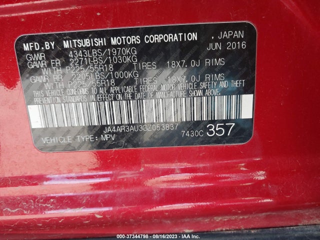 JA4AR3AU3GZ053837 Mitsubishi Outlander Sport 2.0 Es