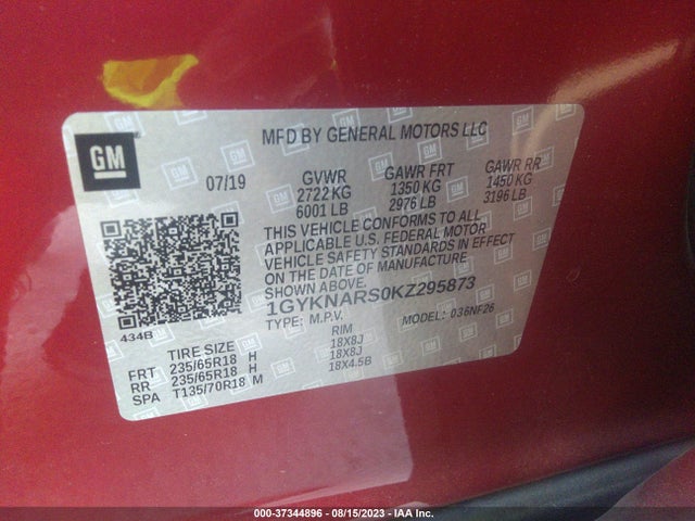 1GYKNARS0KZ295873 Cadillac Xt5 Fwd