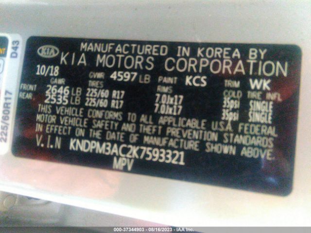 KNDPM3AC2K7593321 KIA Sportage Lx