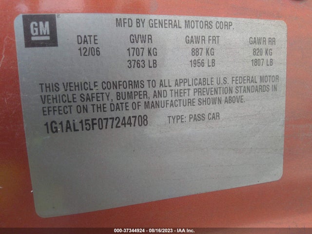 2007 CHEVROLET COBALT LT VIN: 1G1AL15F077244708