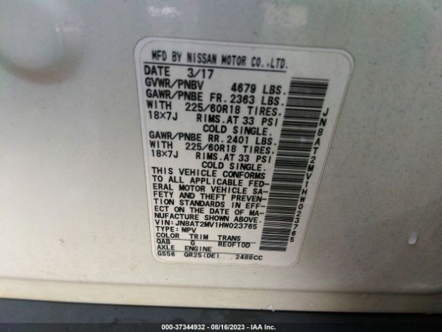 JN8AT2MV1HW023765 Nissan Rogue Sl