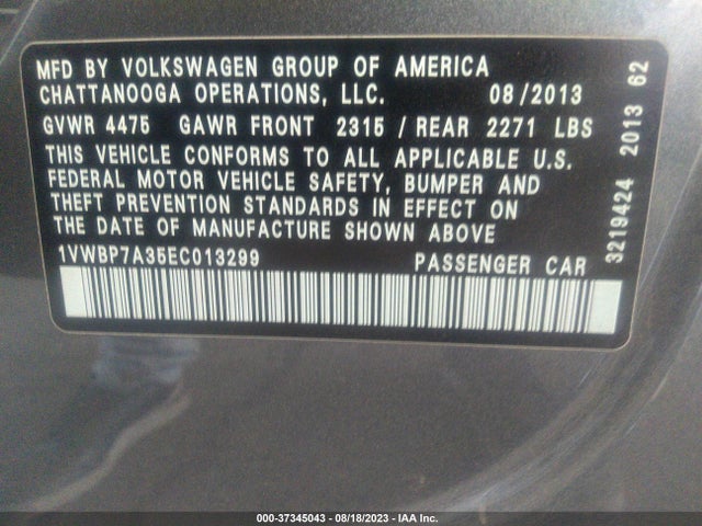 1VWBP7A35EC013299 Volkswagen PASSAT SE