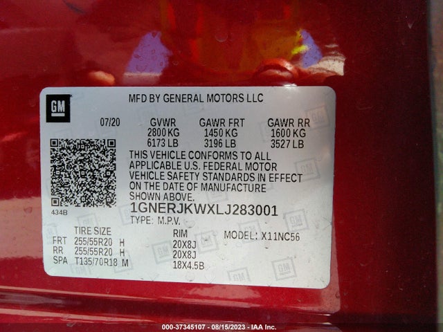 Chevrolet Traverse Rs 2020 1GNERJKWXLJ283001 Image 9