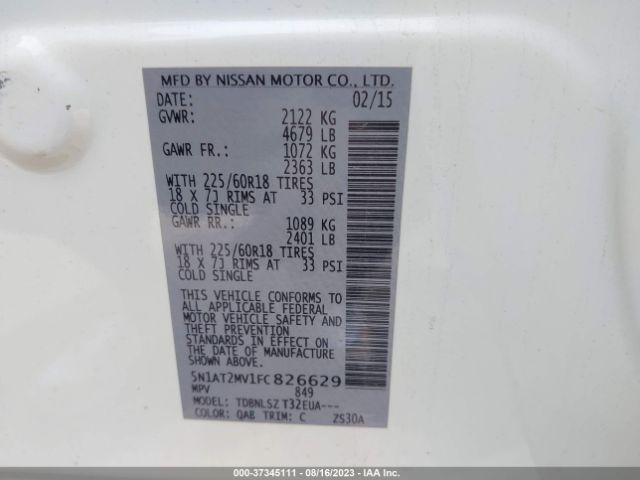 5N1AT2MV1FC826629 Nissan Rogue Sl
