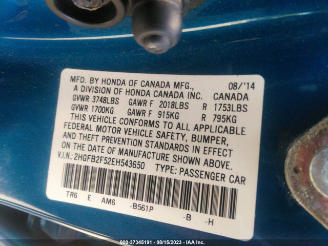 Honda Civic Sedan Lx 2014 2HGFB2F52EH543650 Image 11