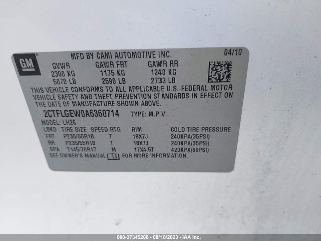 2010 GMC TERRAIN SLT-1 VIN: 2CTFLGEW0A6360714
