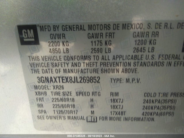 Chevrolet EQUINOX LT 2018 3GNAXTEX8JL269852 Image 9